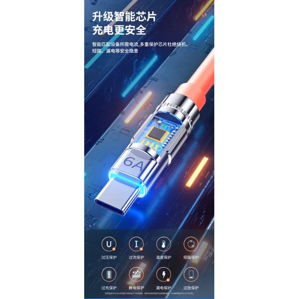 Cablu Wekome WDC-186 Type-C 6A (L=1M) [Orange]
